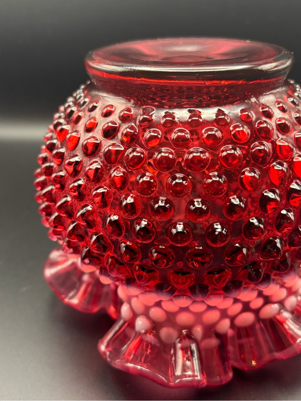 Venton Hobnail Ruffled Cranberry Glass Vase - Picture 14 of 16